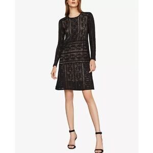 BCBG Max Azria dress size Small Peekaboo Lace illusion Sheath Long Sleeve EUC